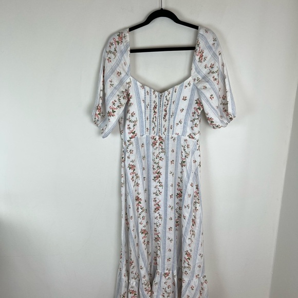 Reformation Belgium Linen Dress Surrey Floral Midi Puff Sleeves Size 8 - Picture 11 of 12